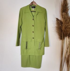 Farouche vintage dress with matching blazer. Bright green. Size 8.